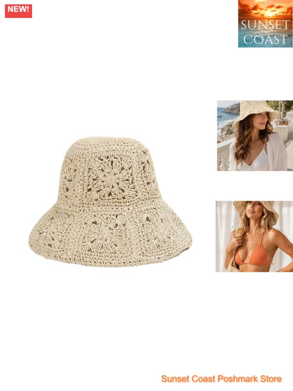 Women Straw Sun Hat Floral Woven Crochet Bucket Hat Foldable Boho Beach Cap UPF